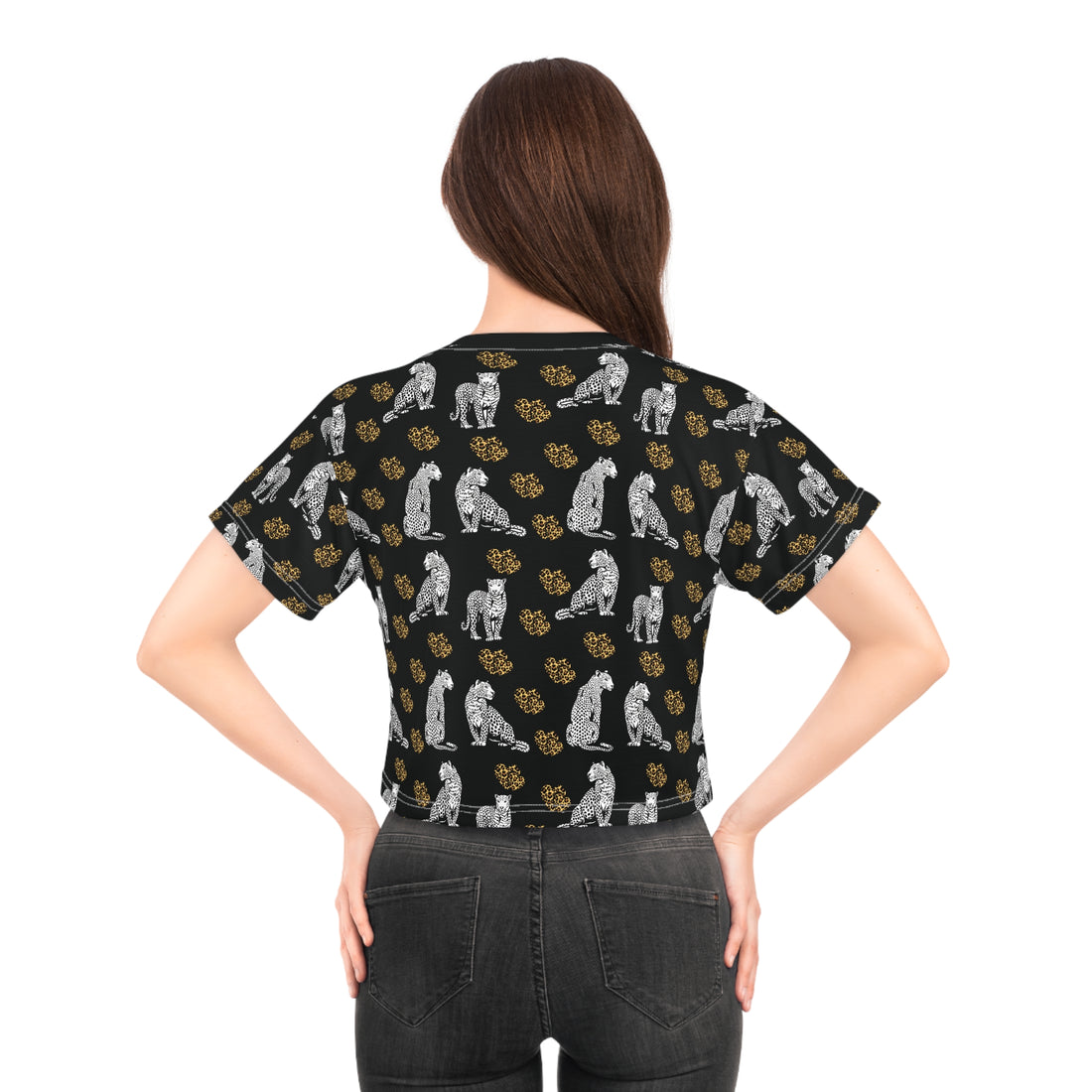 Black Cheetah Hearts AOP Crop Tee