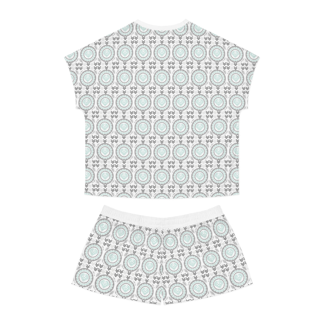 White Geo Lion Head Short Pajama Set (AOP)
