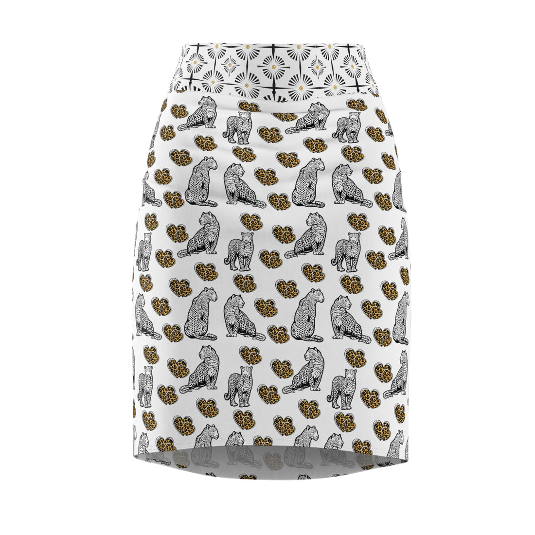 White Cheetah Hearts Pencil Skirt