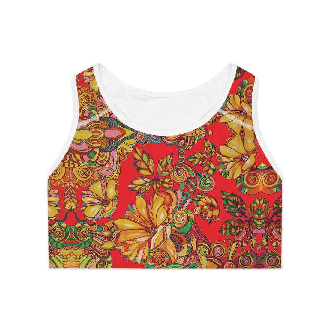 Red Artsy Floral Racer Back (AOP) Sports Bra