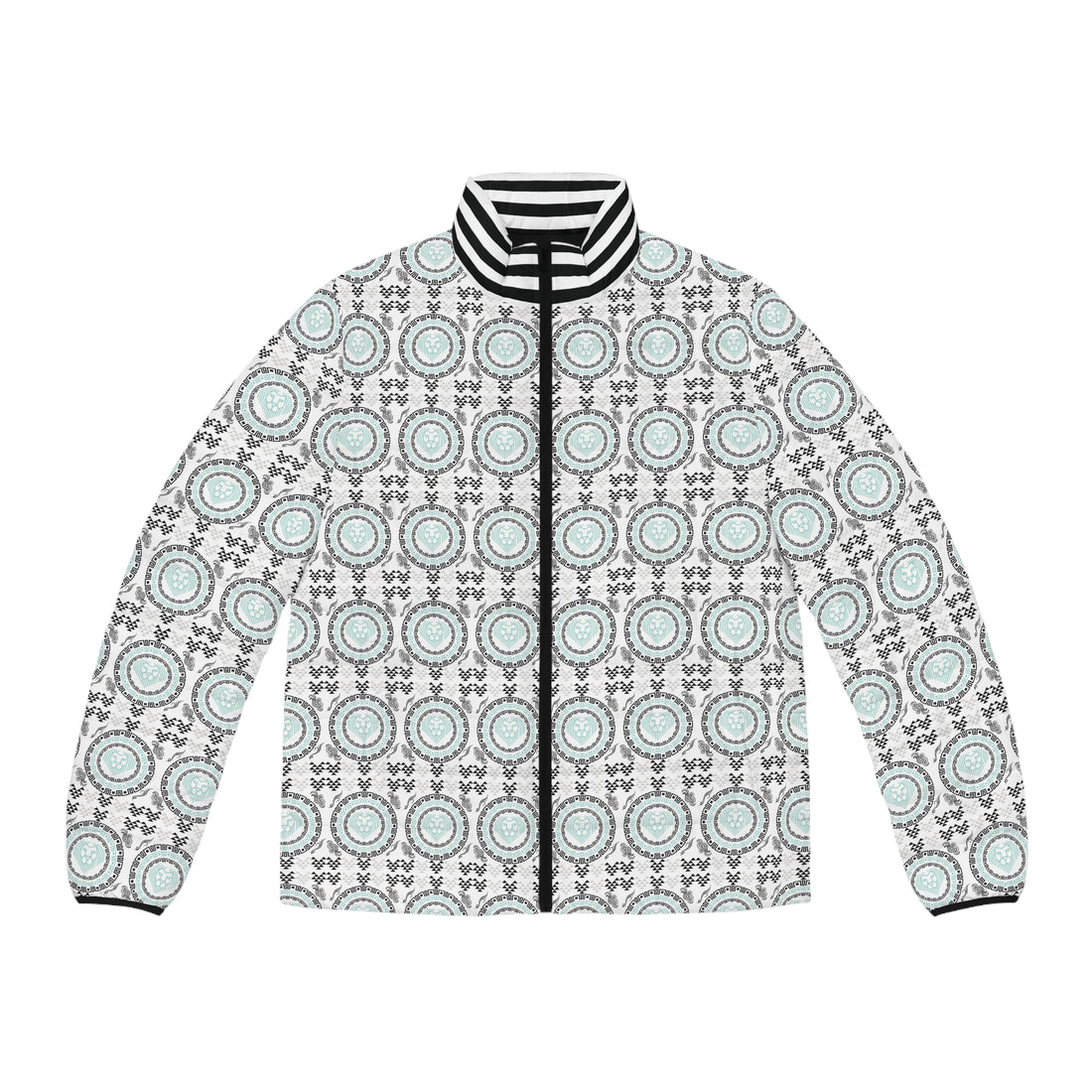 White Geo Lion Head Men's Puffer Jacket