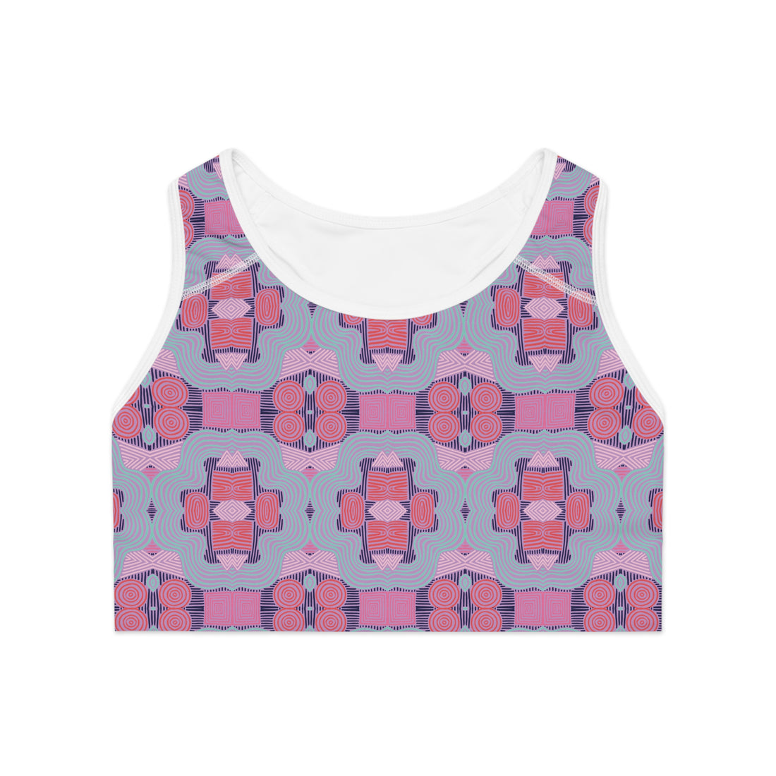 Lilac Geometric Print (AOP) Racerback Sports Bra