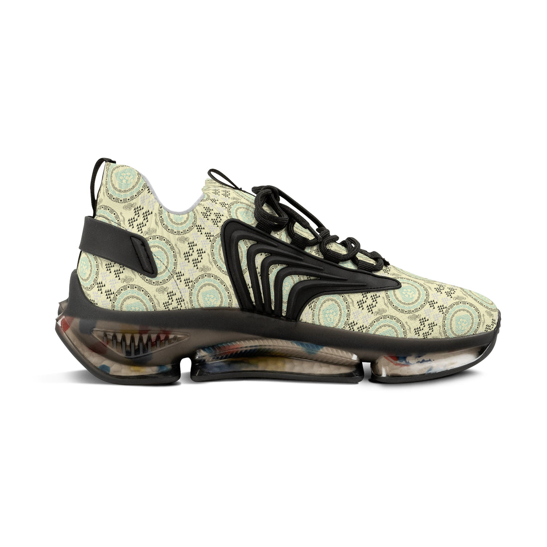 Cream Geo Lion Head Men's Mesh Knit Sneakers