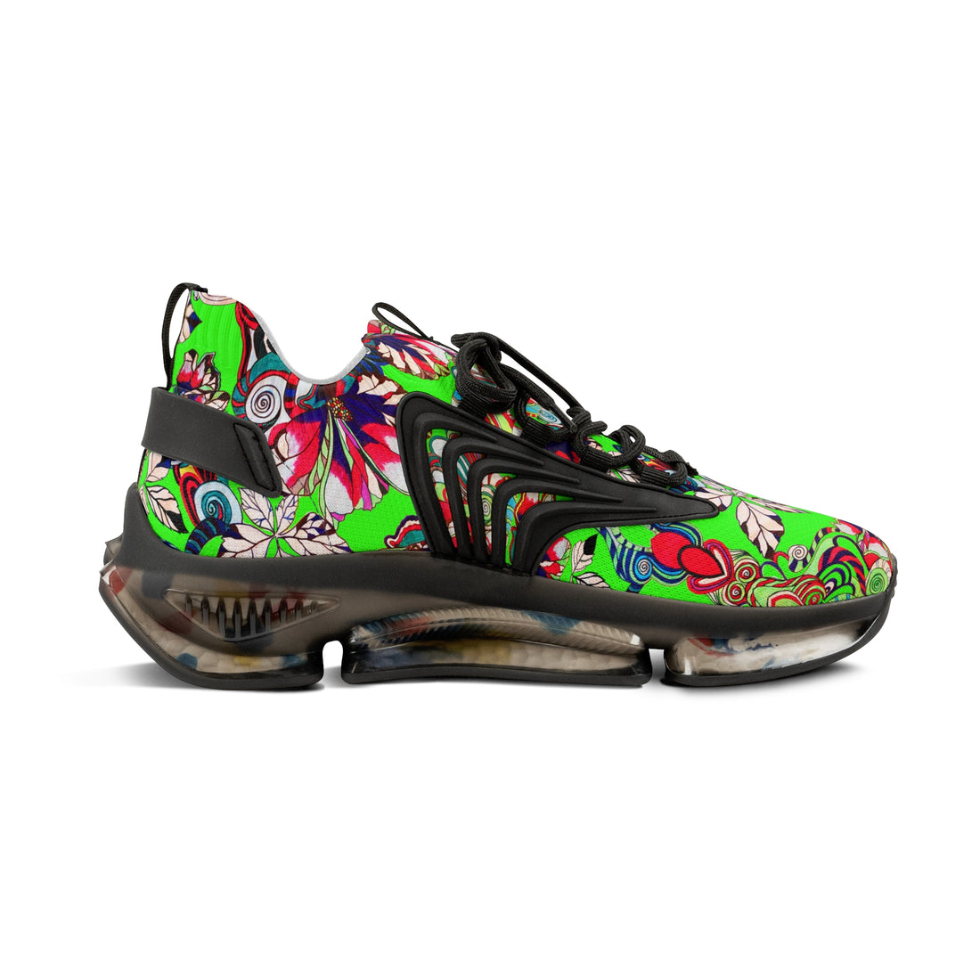 Neon Green Floral Pop OTT Men's Mesh Knit Sneakers