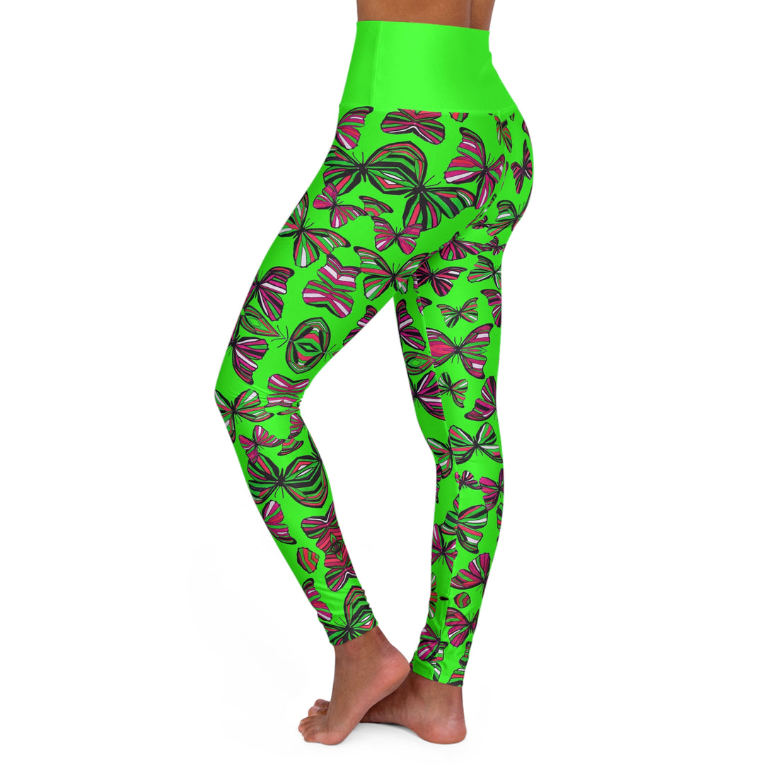 Neon Green Butterfly Kaleidoscope Yoga Leggings