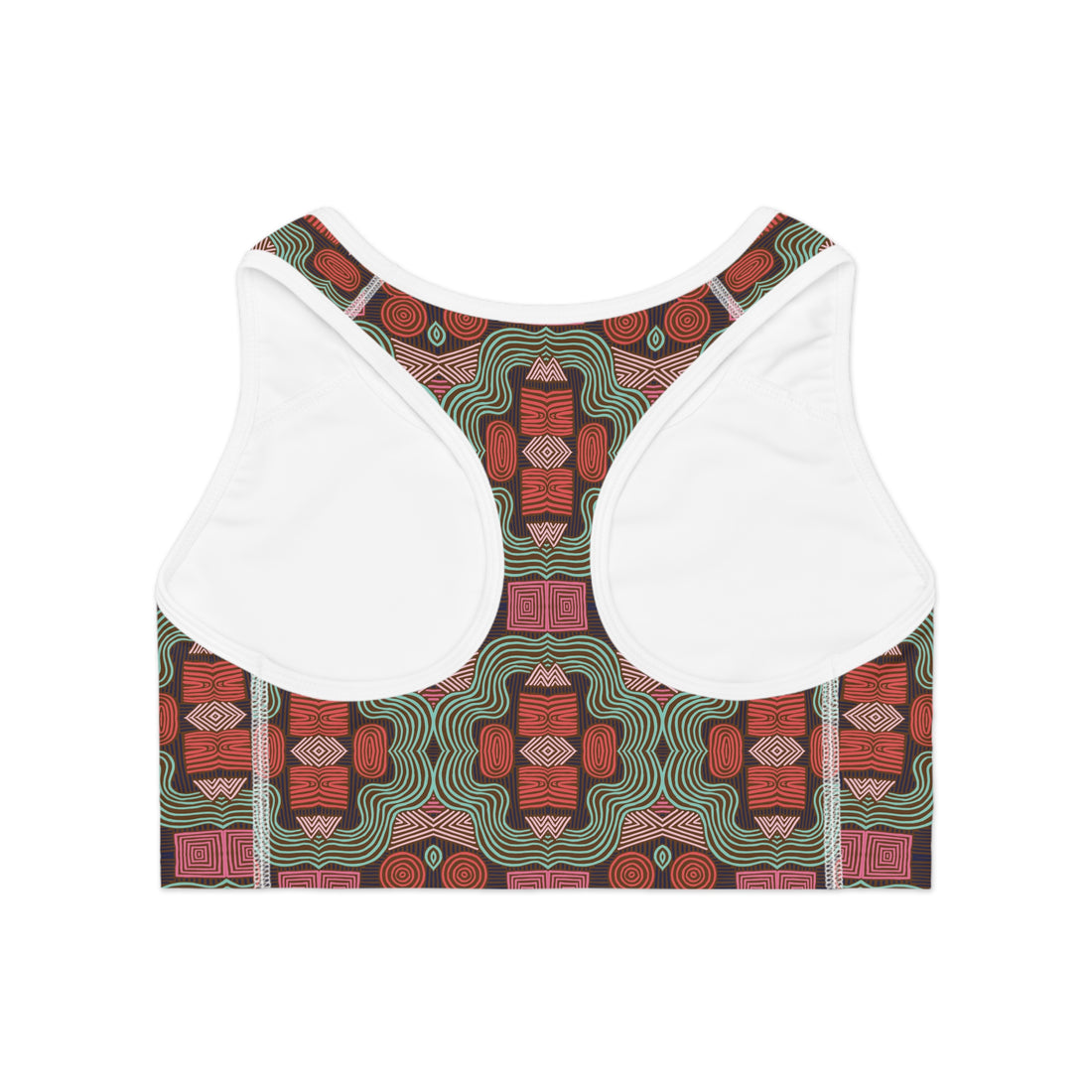 Brown Geometric Print (AOP) Racerback Sports Bra