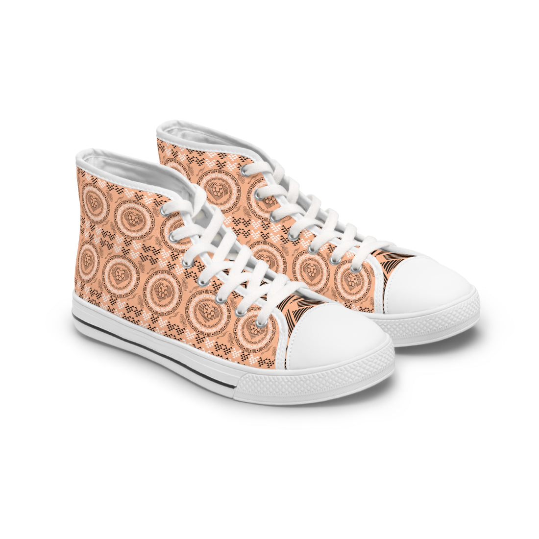 Peach Geo Lion Head Women's High Top Sneakers