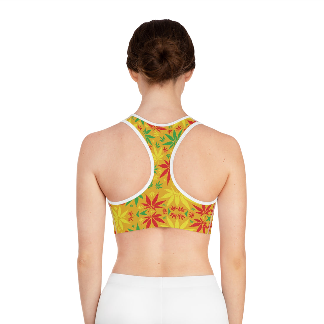 Yellow Tropical Rasta Toned Racer Back (AOP) Sports Bra