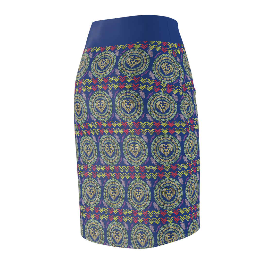 Blue Geo Lion Head Pencil Skirt