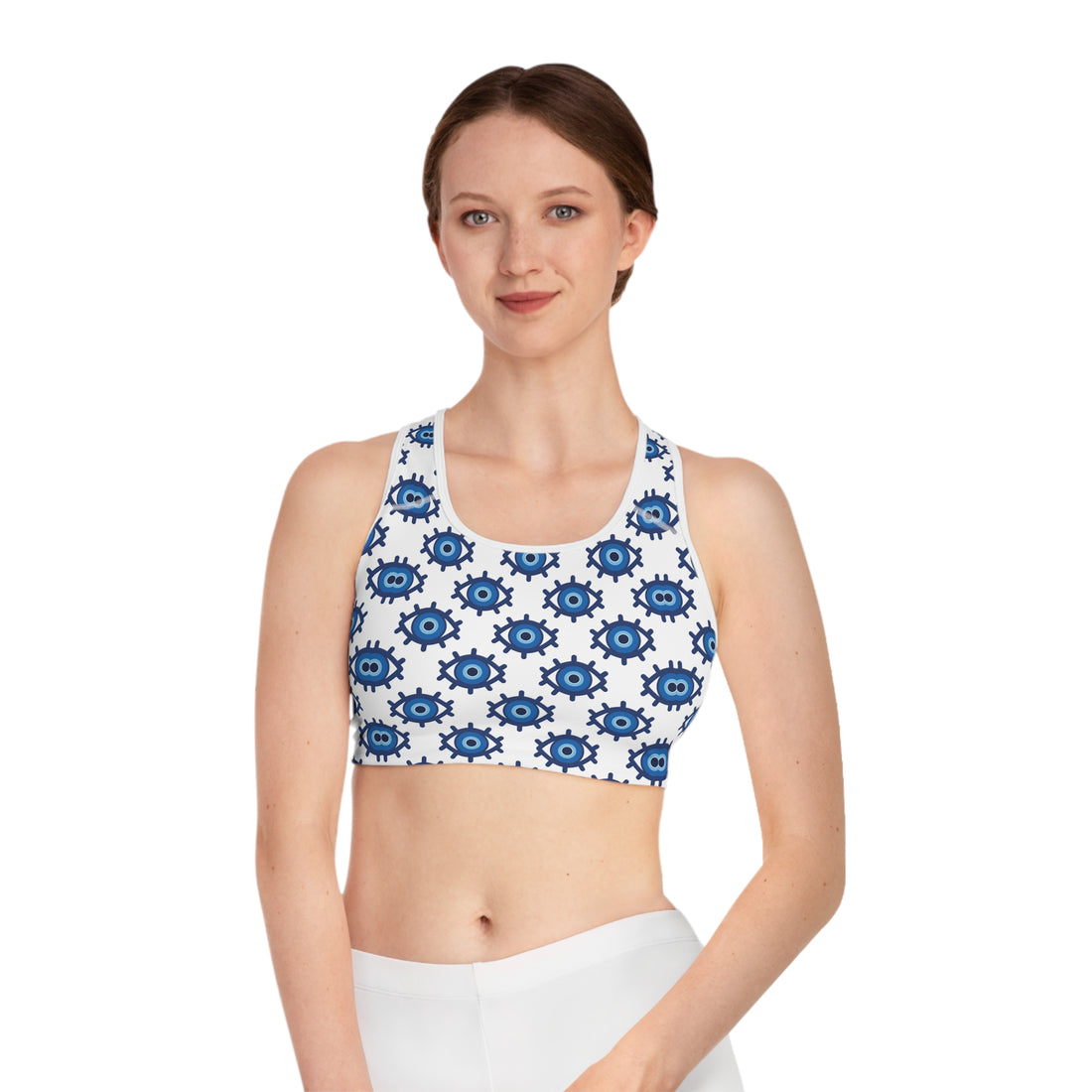 White Evil Eye (AOP) Sports Bra