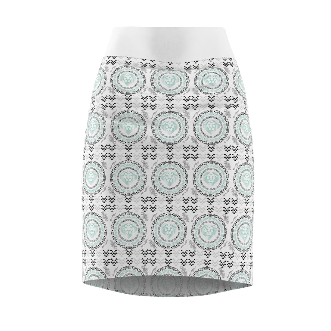 White Geo Lion Head Pencil Skirt