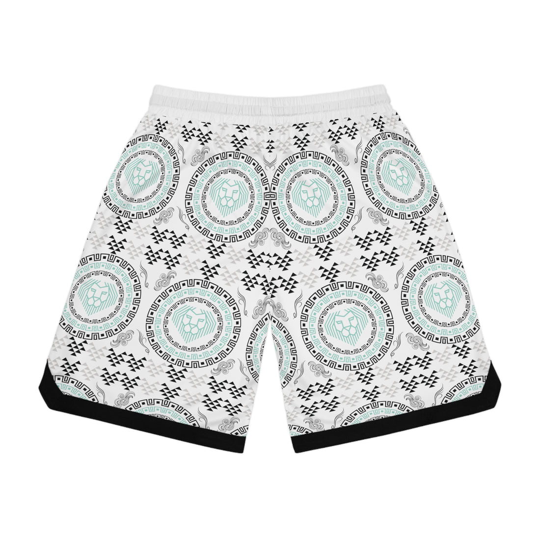 White Lion Head Basketball Rib Shorts (AOP)