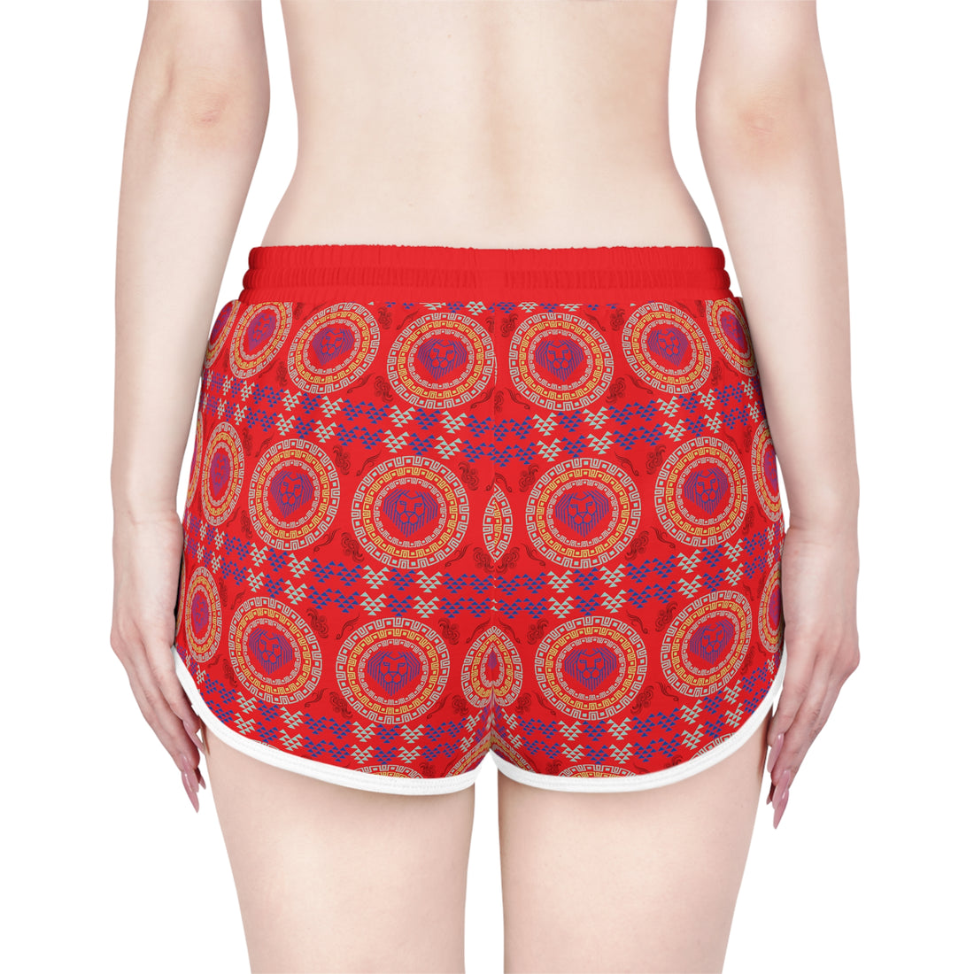 Red Geo Lion Head Relaxed Gym Shorts