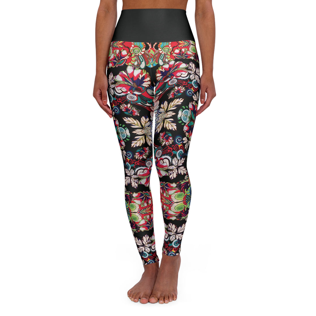 Black Graphic Floral Yoga Leggings