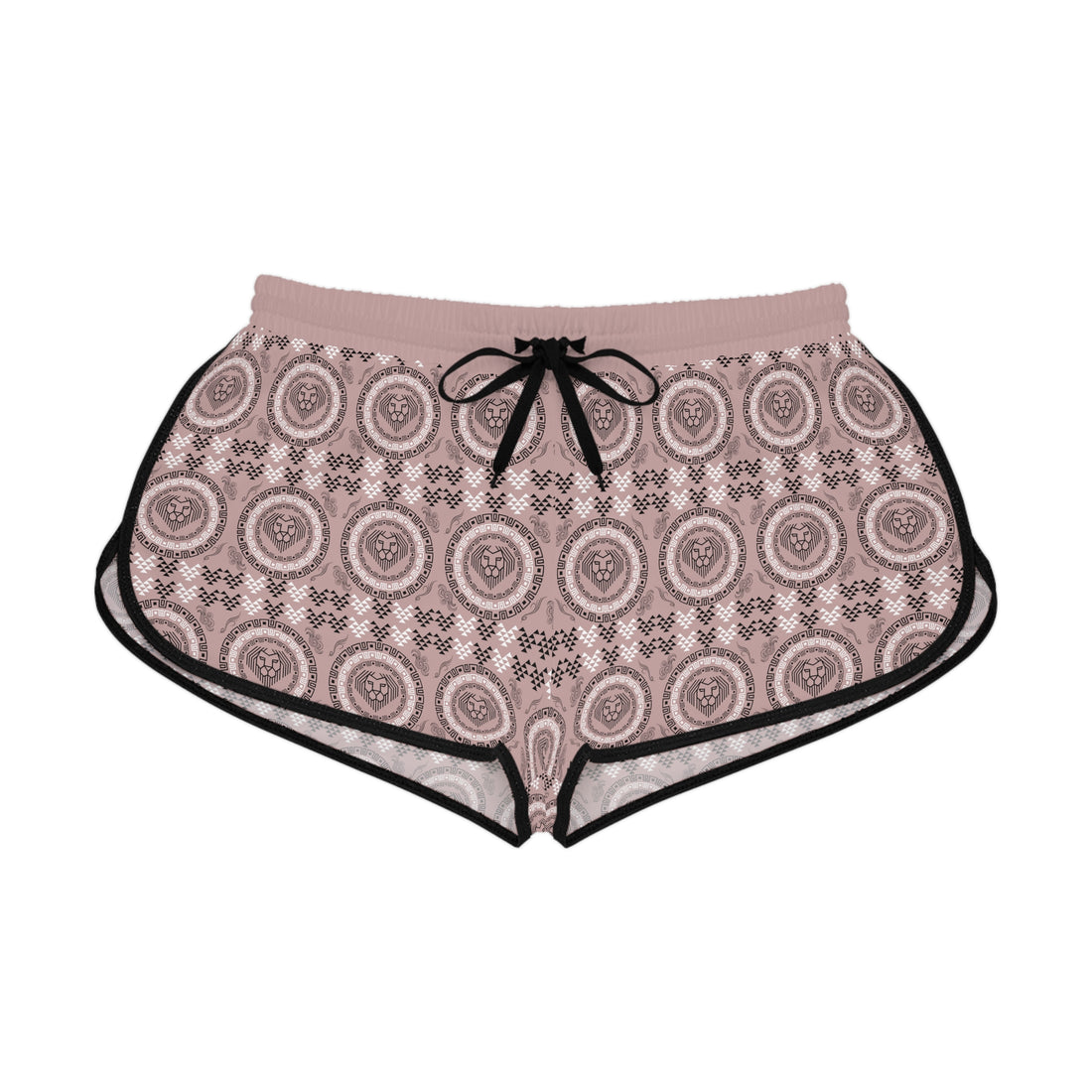 Taupe Geo Lion Head Relaxed Gym Shorts
