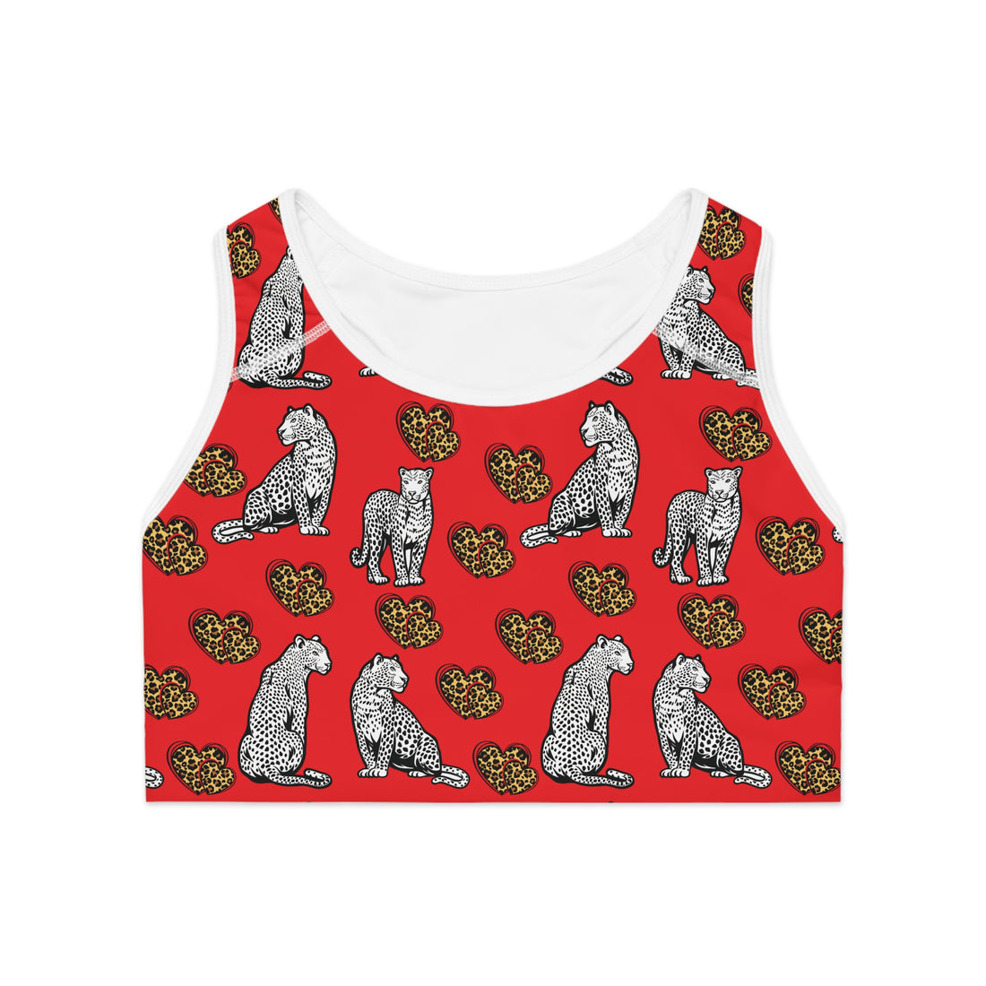 Red Cheetah Hearts (AOP) Sports Bra