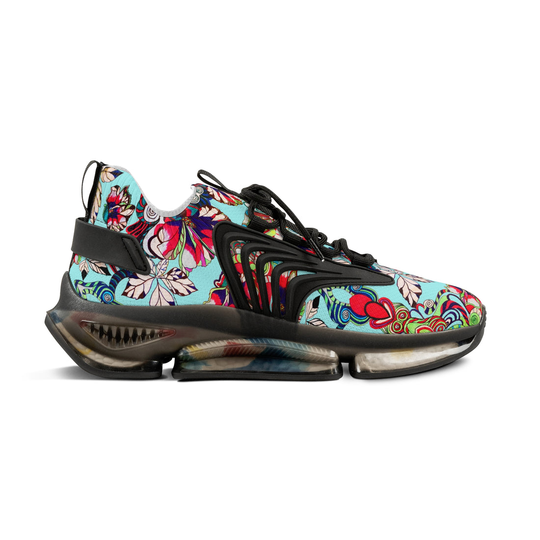 Icy Blue Floral Pop OTT Men's Mesh Knit Sneakers