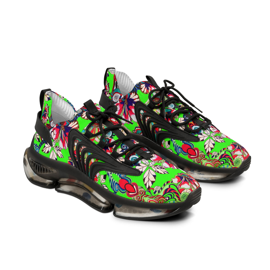 Neon Green Floral Pop OTT Men's Mesh Knit Sneakers