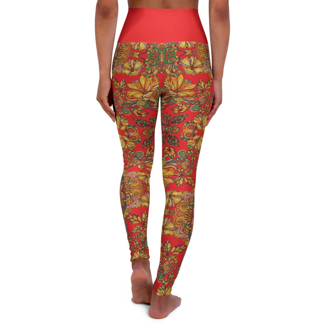 Red Artsy Floral Yoga Leggings