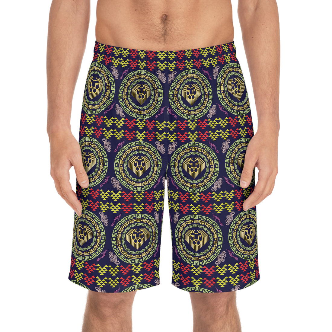 Ink Geo Lion Head Men's Board Shorts (AOP)