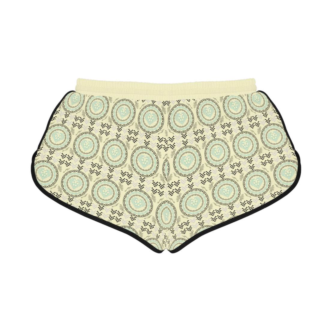 Cream Geo Lion Head Relaxed Gym Shorts