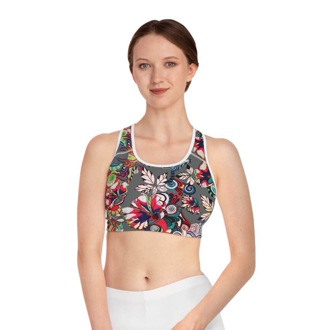 Ash Graphic Floral Pop Racer Back (AOP) Sports Bra
