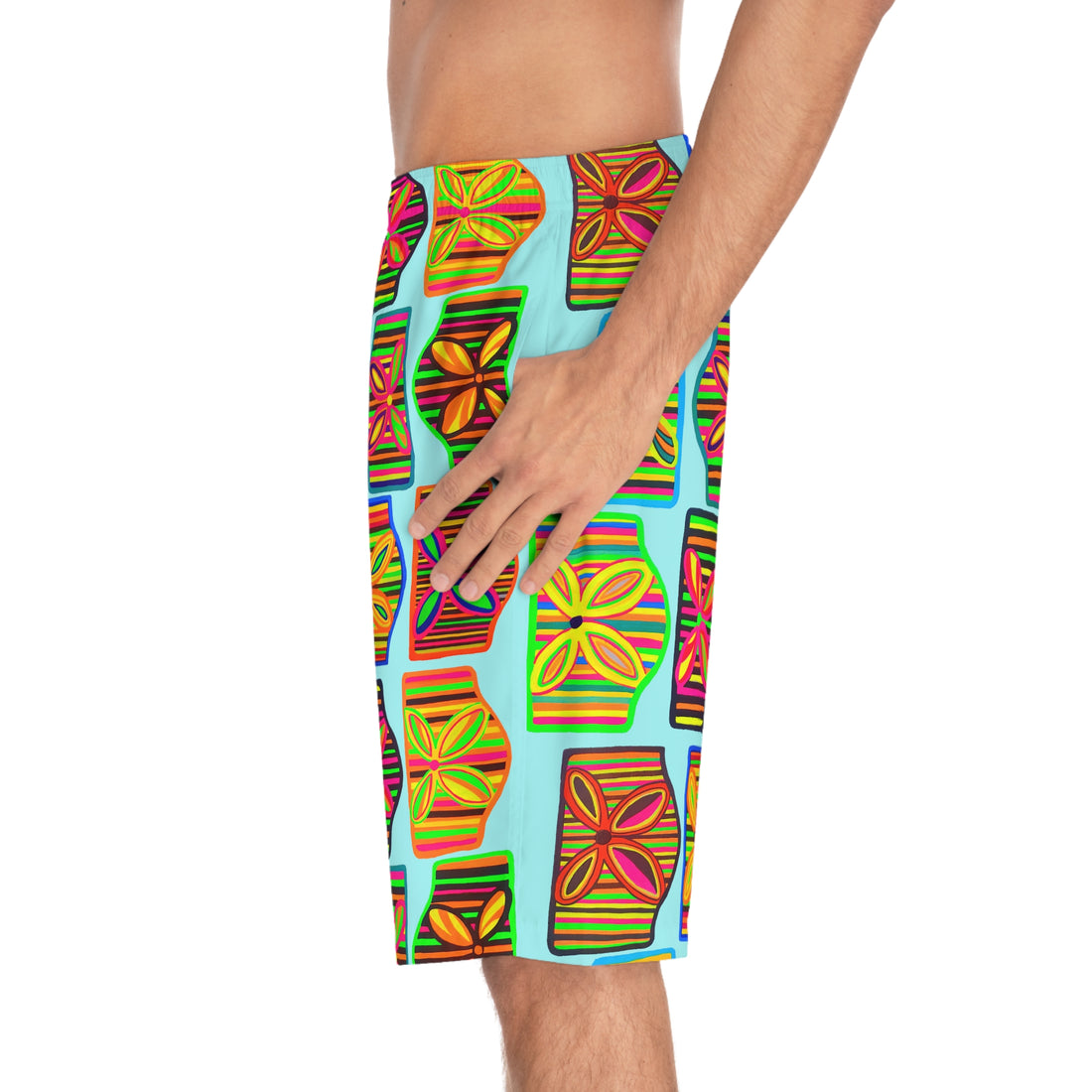 icy blue men's art deco print board shorts