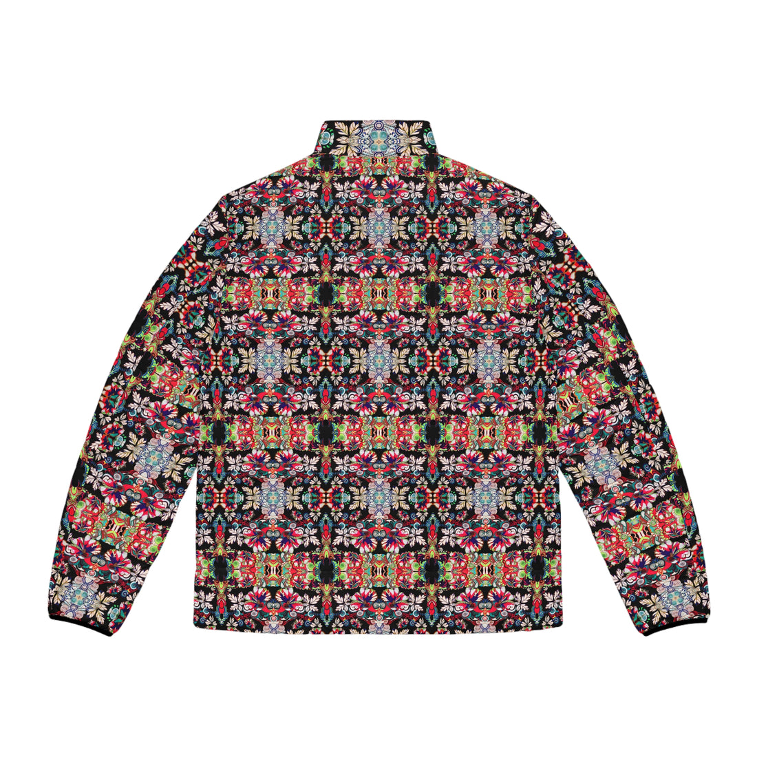 Black Artsy Floral Pop Men's Puffer Jacket