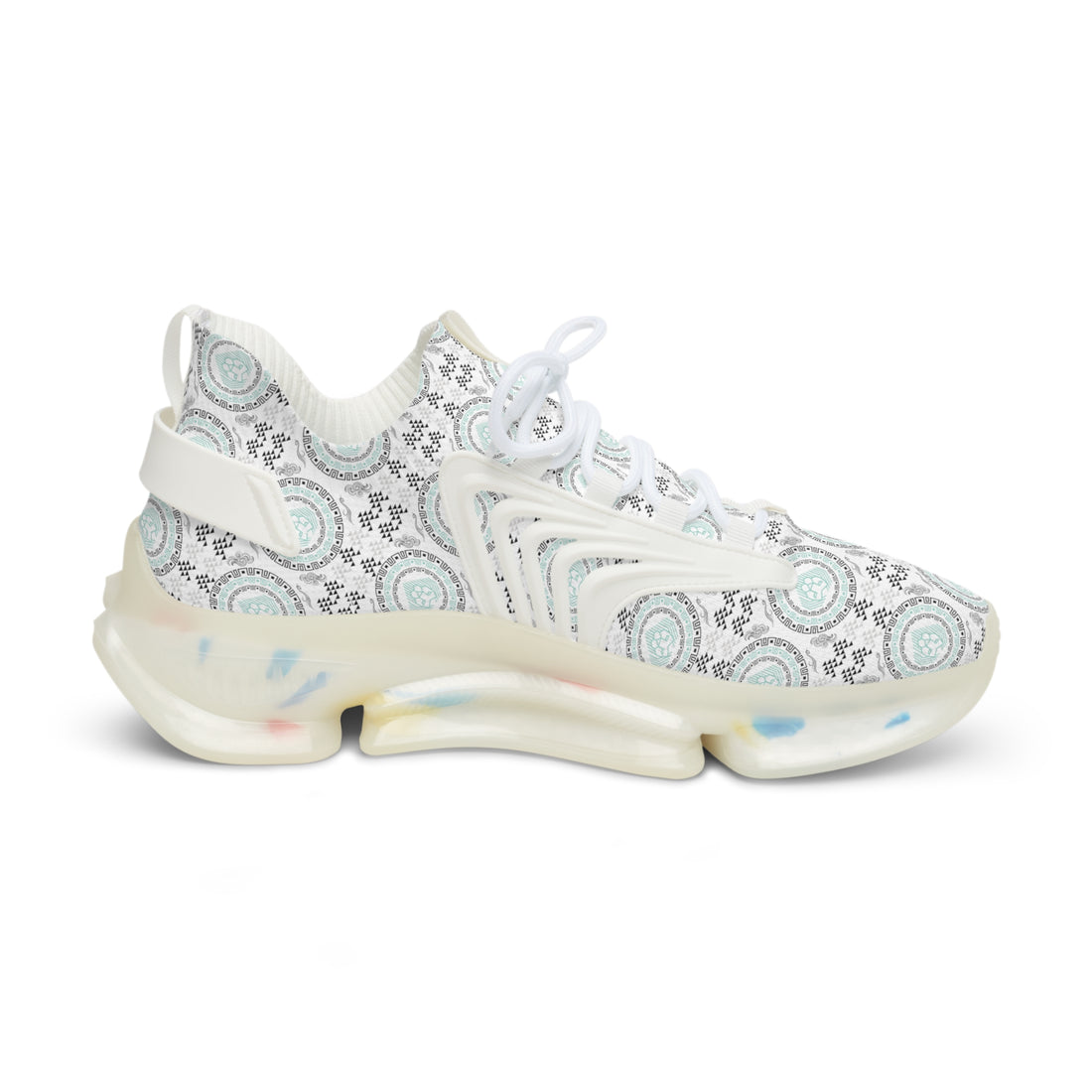 White Geo Lion Head Men's Mesh Knit Sneakers