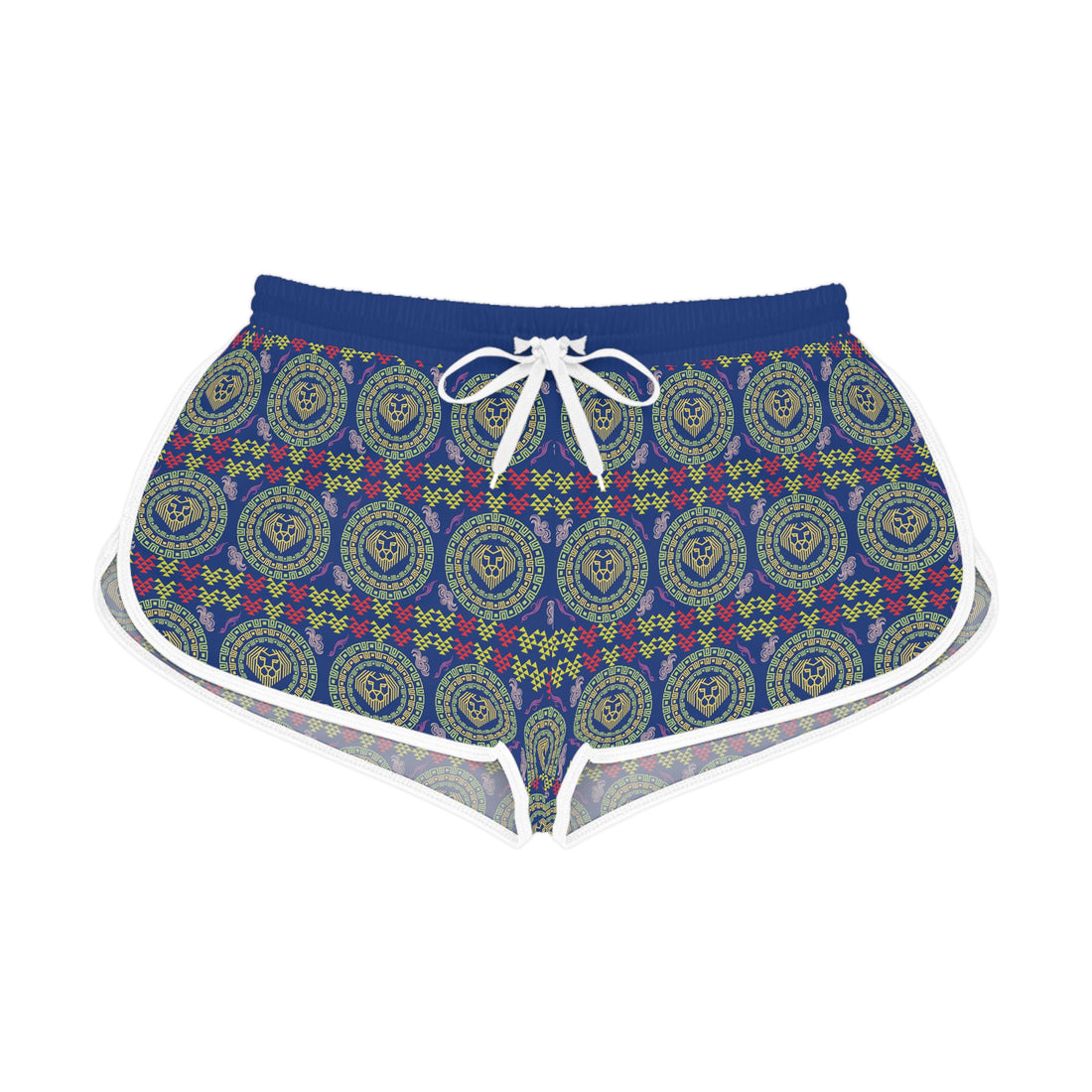 Blue Geo Lion Head Relaxed Gym Shorts