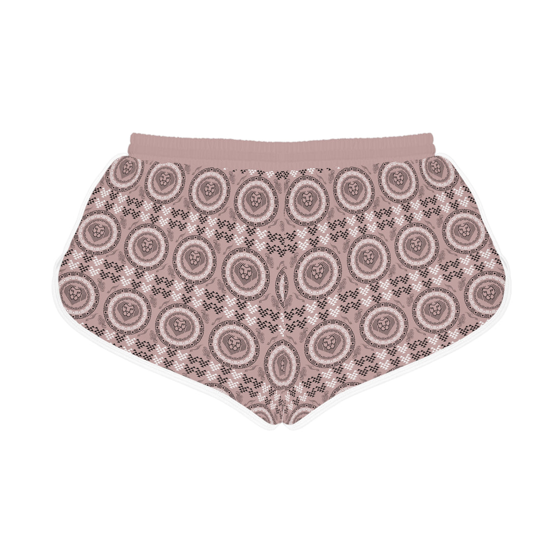 Taupe Geo Lion Head Relaxed Gym Shorts