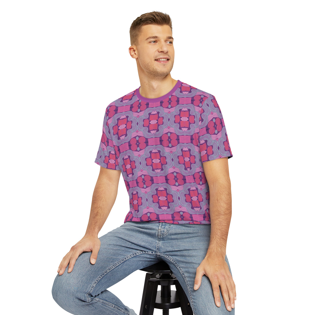 Lilac Bloom Geometric Print Men's Polyester Tee (AOP)