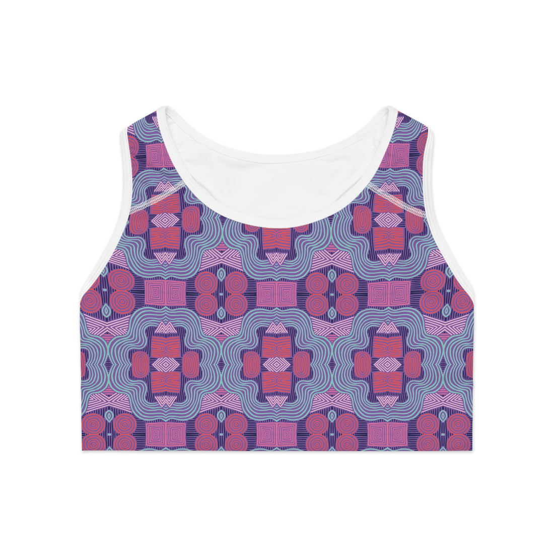 Pearl Purple Geometric Print (AOP) Racerback Sports Bra