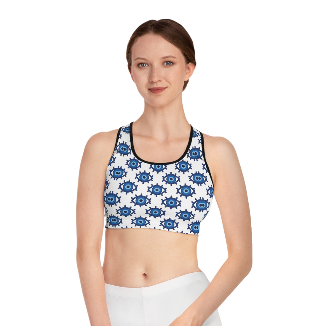 White Evil Eye (AOP) Sports Bra