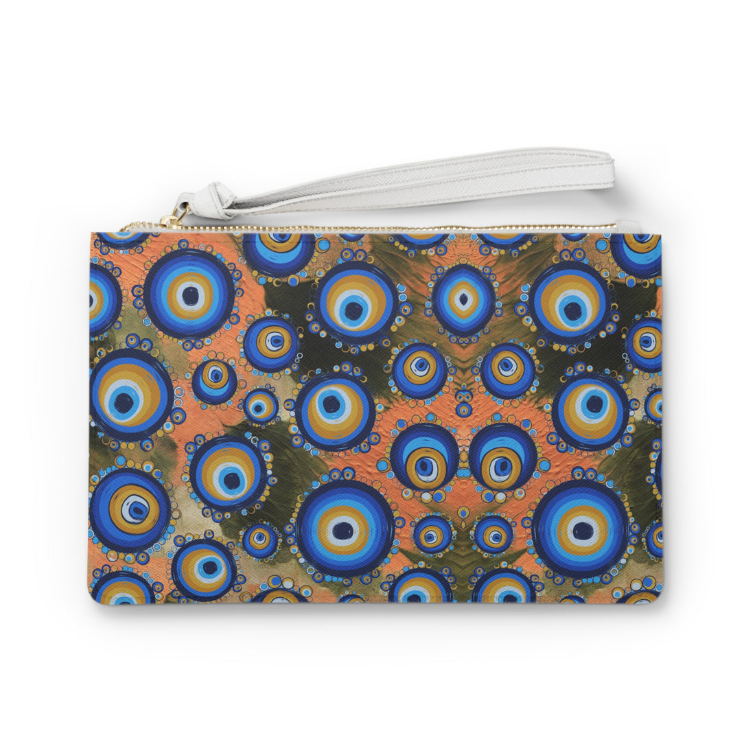 brush stroke evil eye print clutch bag