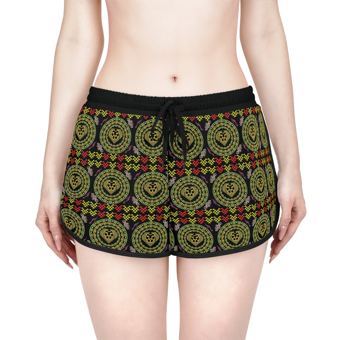 Black Geo Lion Head Relaxed Gym Shorts