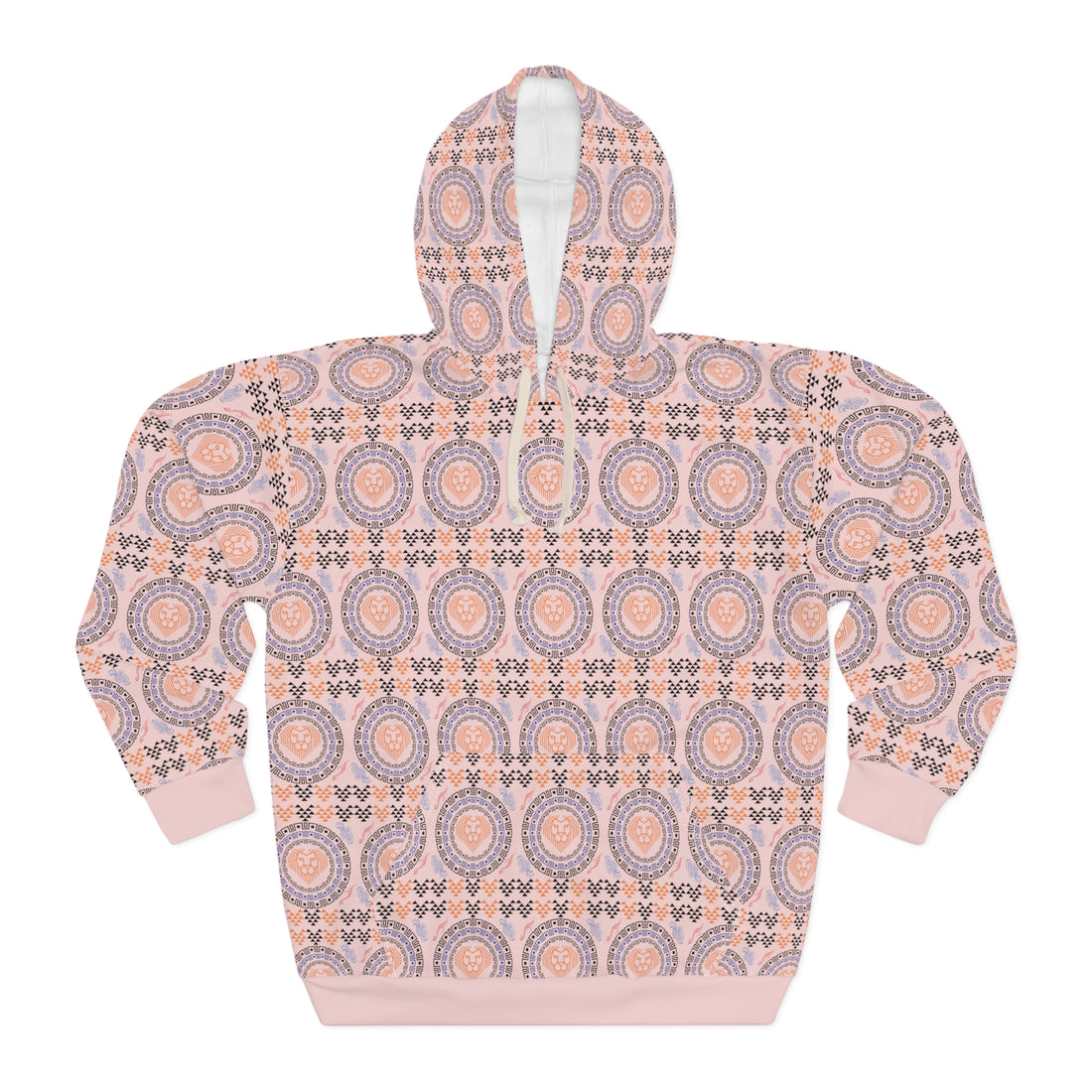 Pale Pnk Geo Lion Head Pullover Hoodie