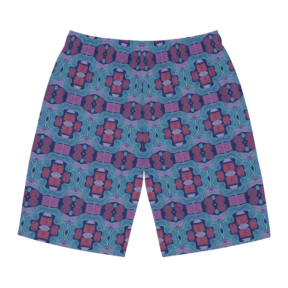 Blue Geometric Print Men's Board Shorts (AOP)