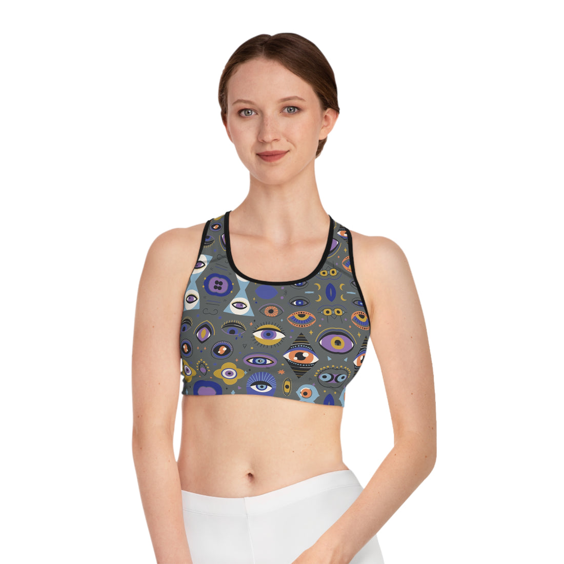 Ash Abstract Evil Eye Racerback (AOP) Sports Bra