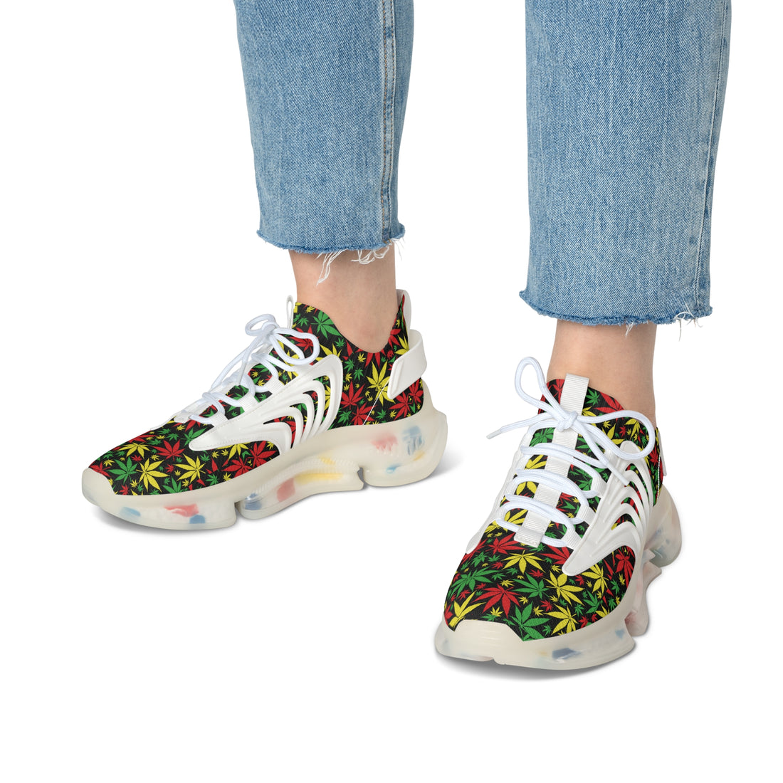 Black Tropical Rasta Toned Women's Mesh Knit Sneakers