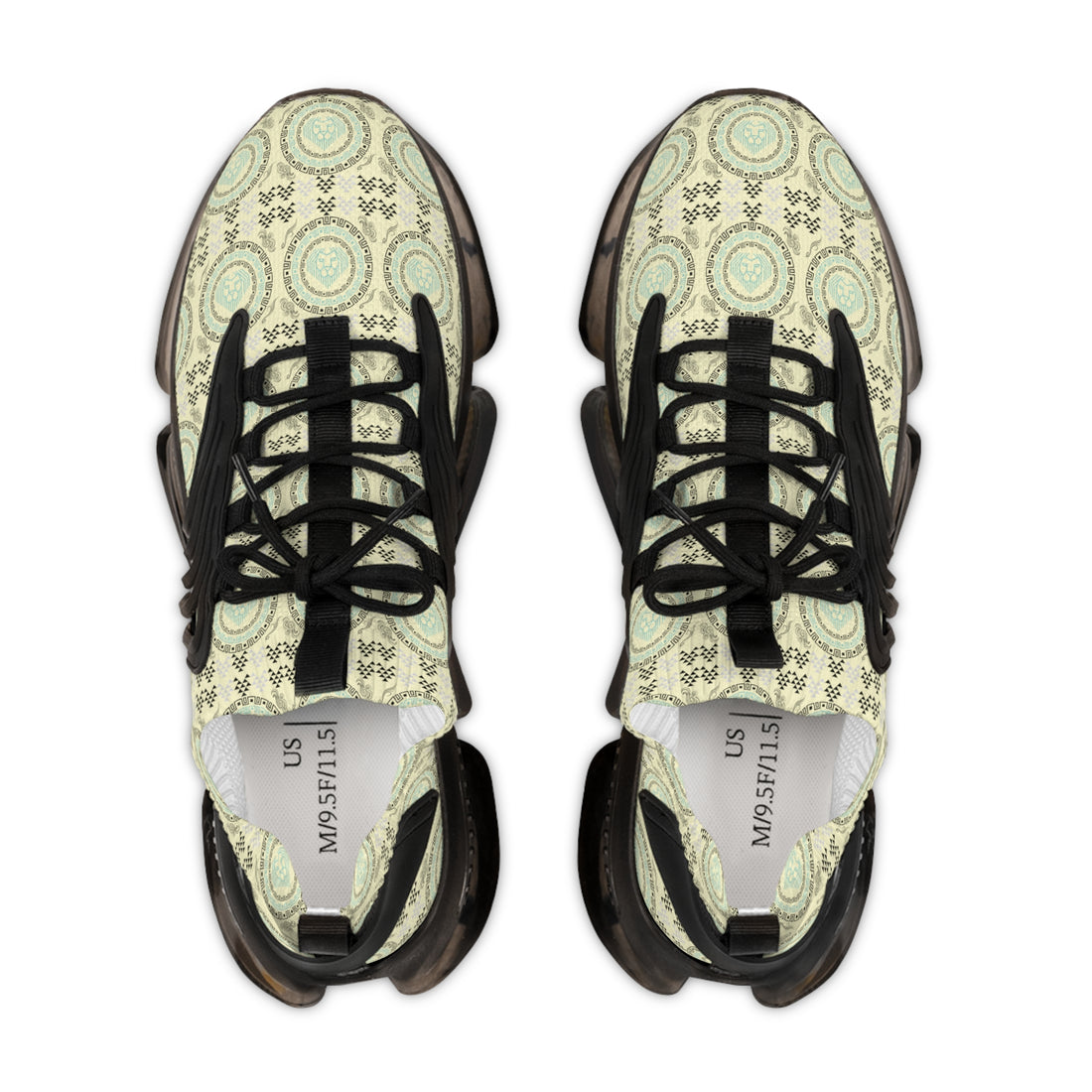 Cream Geo Lion Head Men's Mesh Knit Sneakers