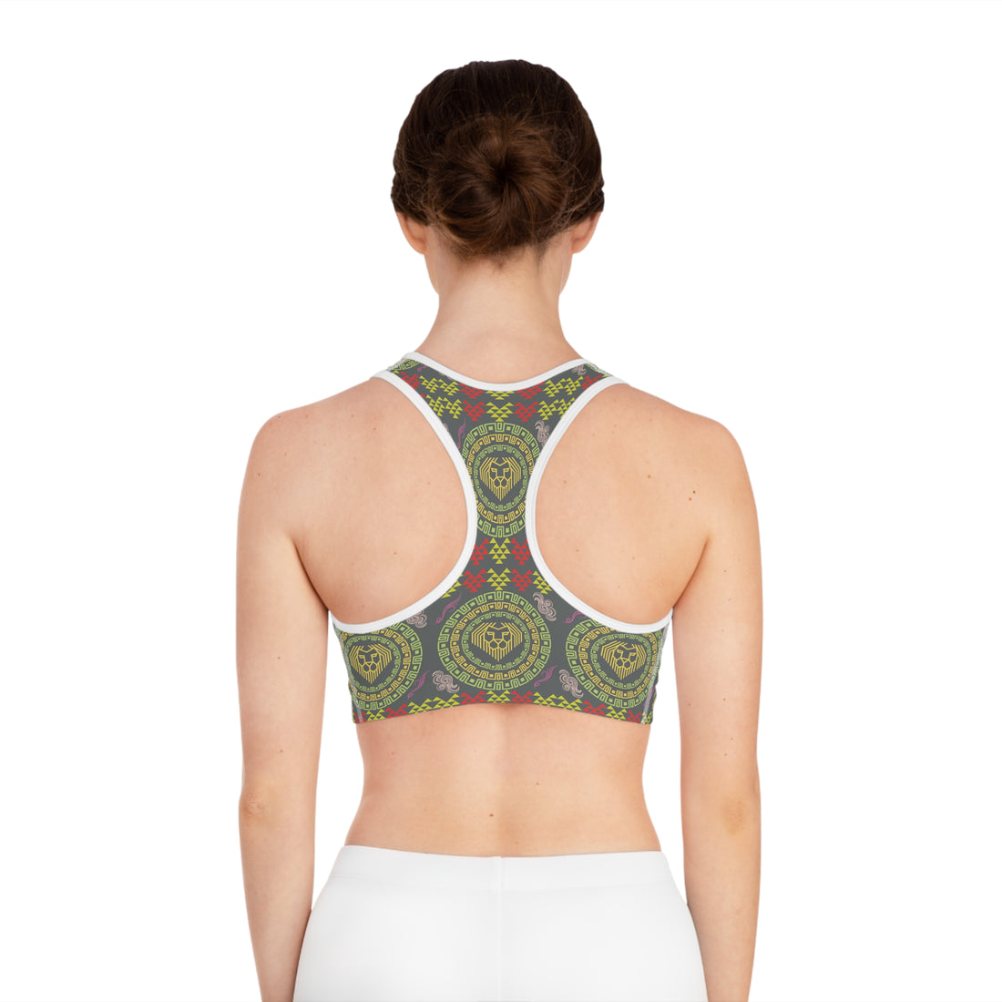Ash Geo Lion Head Racerback (AOP) Sports Bra
