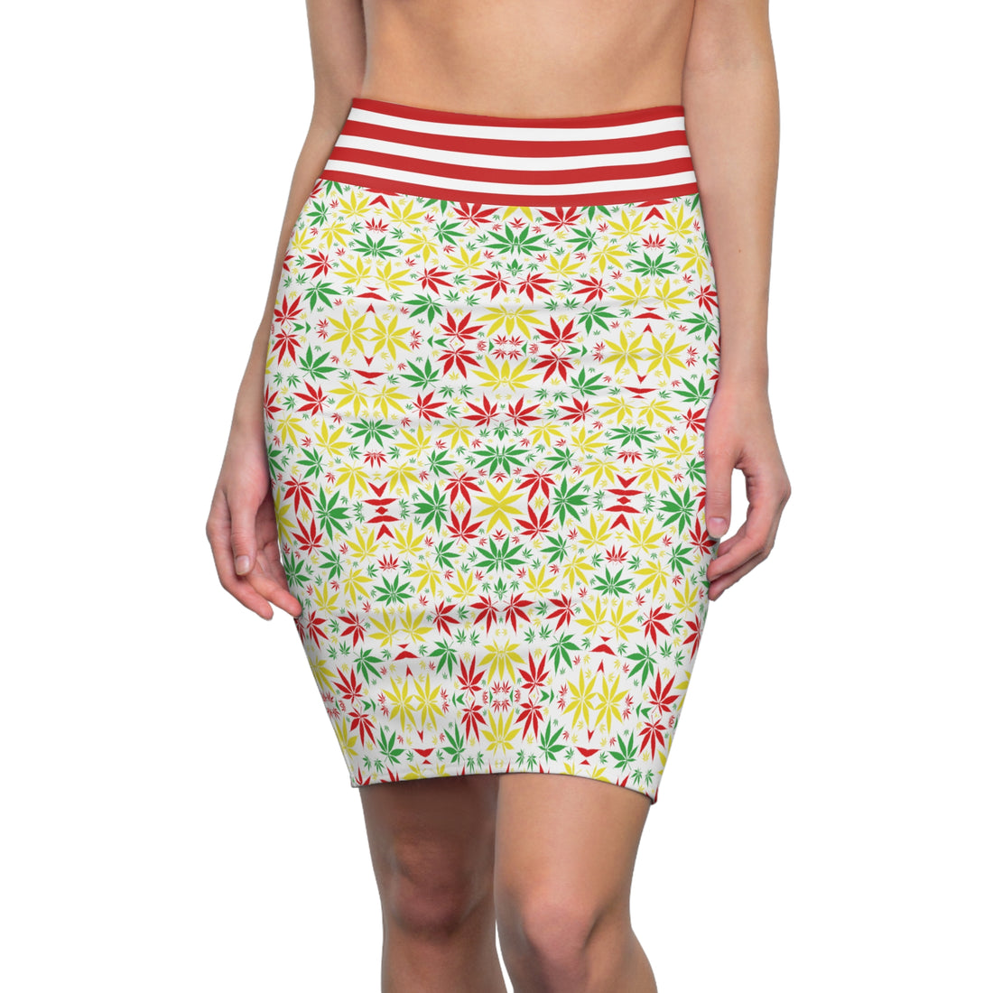 White Tropical Rasta Toned Pencil Skirt