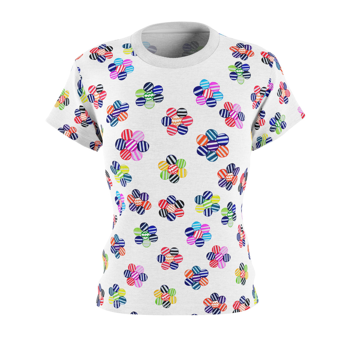 White Candy Floral AOP Women's Cap Sleeves T-shirt