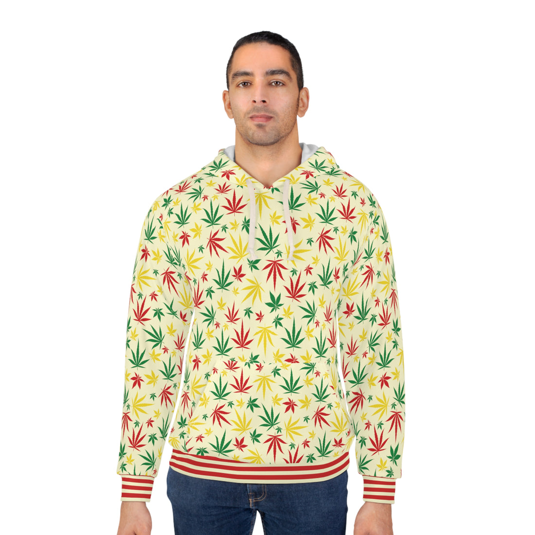 Cream Tropical Rasta Toned Pullover Hoodie