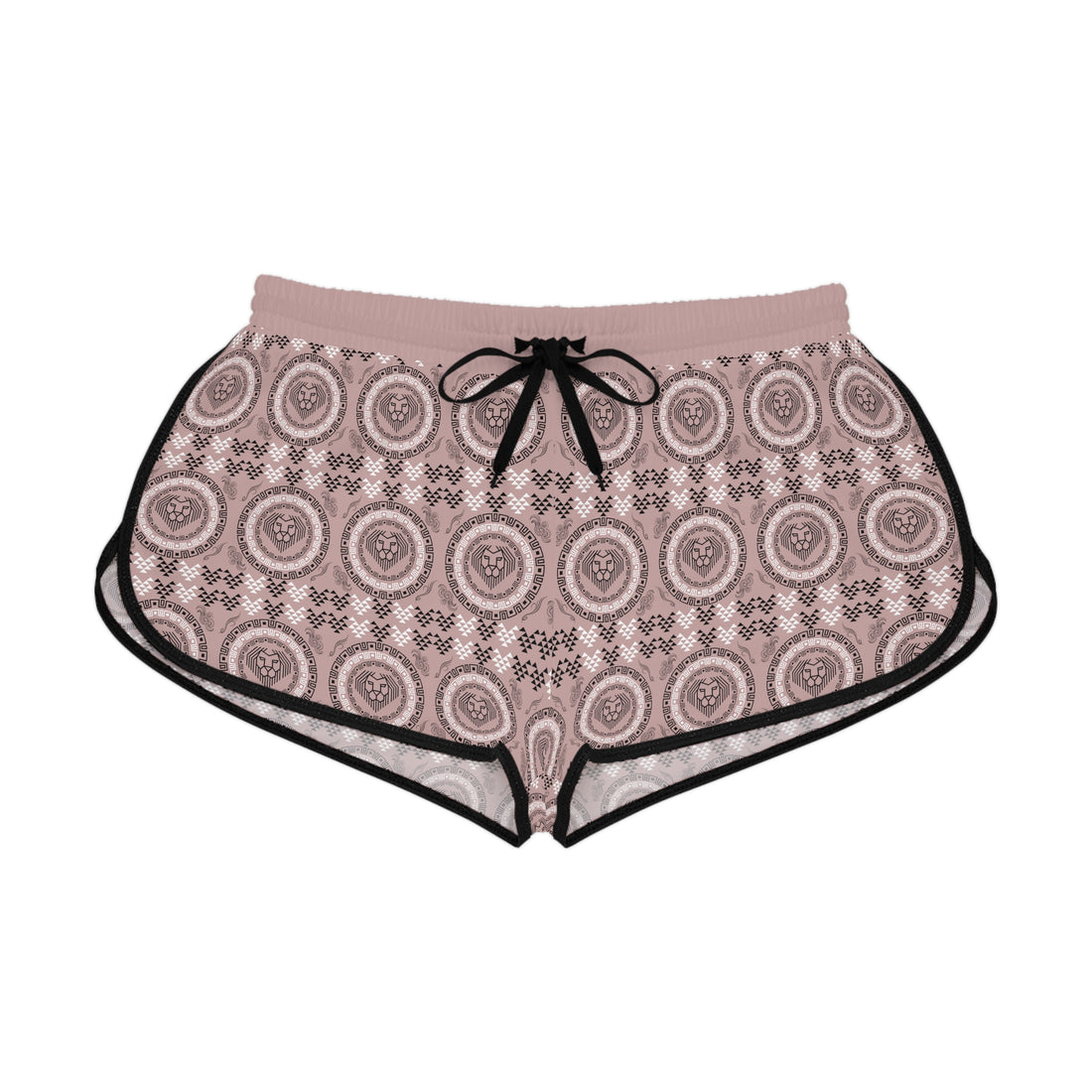 Taupe Geo Lion Head Relaxed Gym Shorts