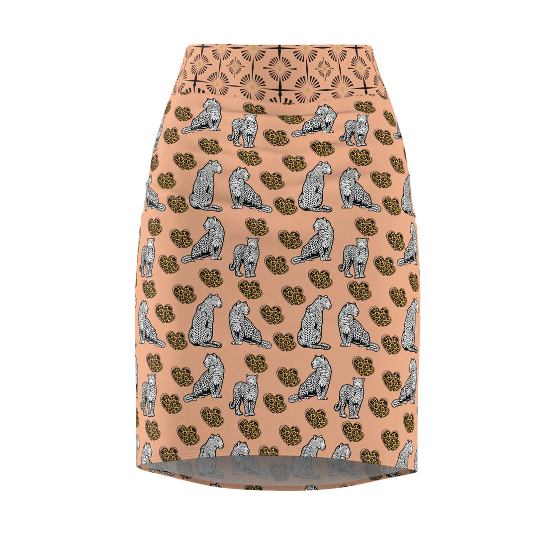 Peach Fuzz Cheetah Hearts Pencil Skirt