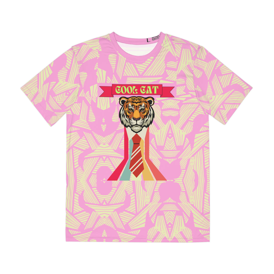 Muted Pink Cool Cat Men's Polyester Tee (AOP)