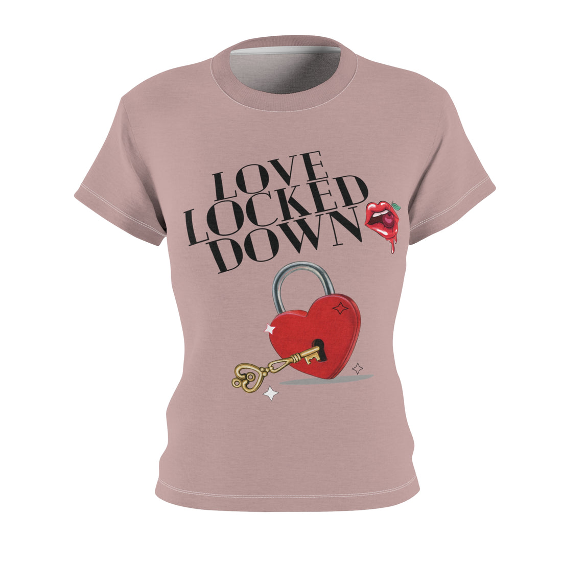 Taupe Love Locked Typography AOP Women's Cap Sleeves T-shirt