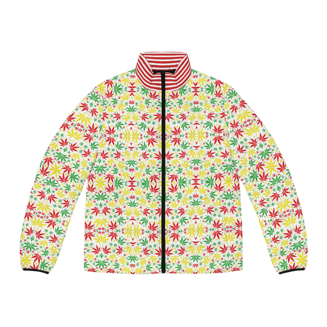 White Tropical Rasta Toned Men's Puffer Jacket